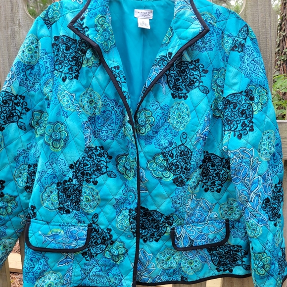 Kim Rodgers Signature Blue and Black Boho Print Quilted Jacket, Sz XL - Picture 3 of 4